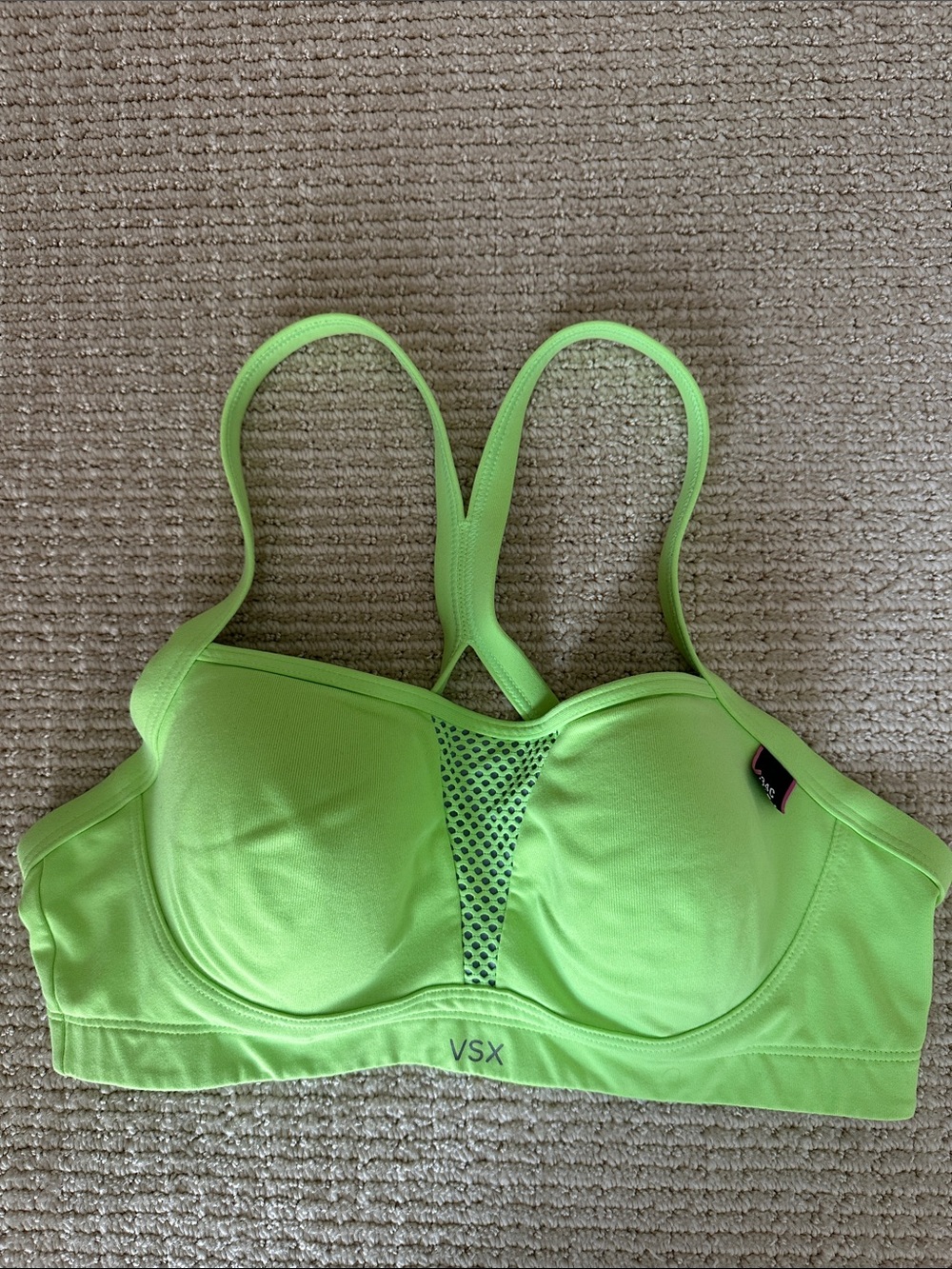 VSX Bright Lime Green Sports Bra with Mesh Center